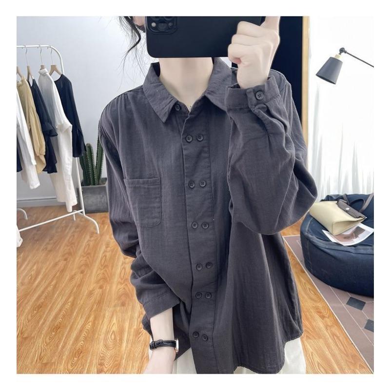 Korean Style Double-breasted Pure Cotton Long-sleeved Shirt for Women Spring and Autumn New Design Casual and Versatile Loose Shirt