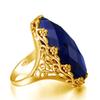 Szjinao Lujo 17*24mm Anillo Grande de Zafiro Dorado Para Mujeres Hermosa Flor Grabada Joyería Hecha a Mano Con Piedra Regalo de Tendencia Venta