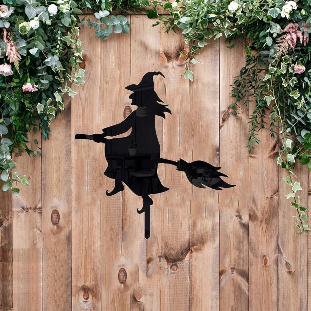 Yard Art Witch Yard Sign Black Witch Silhouette Ornament Creative Witch Garden Stakes Halloween