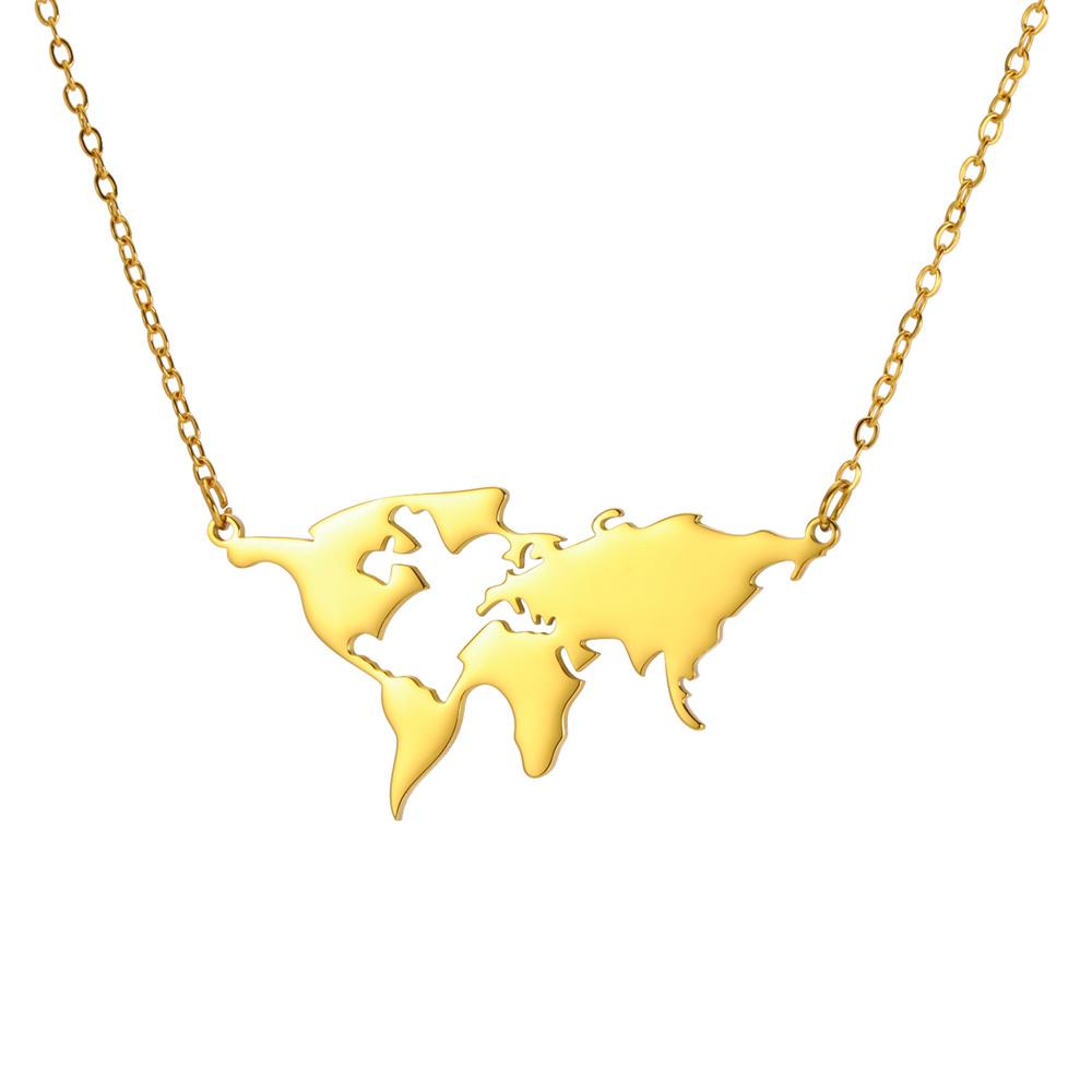  Globe World Map Outline Pendant Necklace for Women Stainless Steel Earth Day Worldwide Outdoor Traveler Jewelry Gifts
