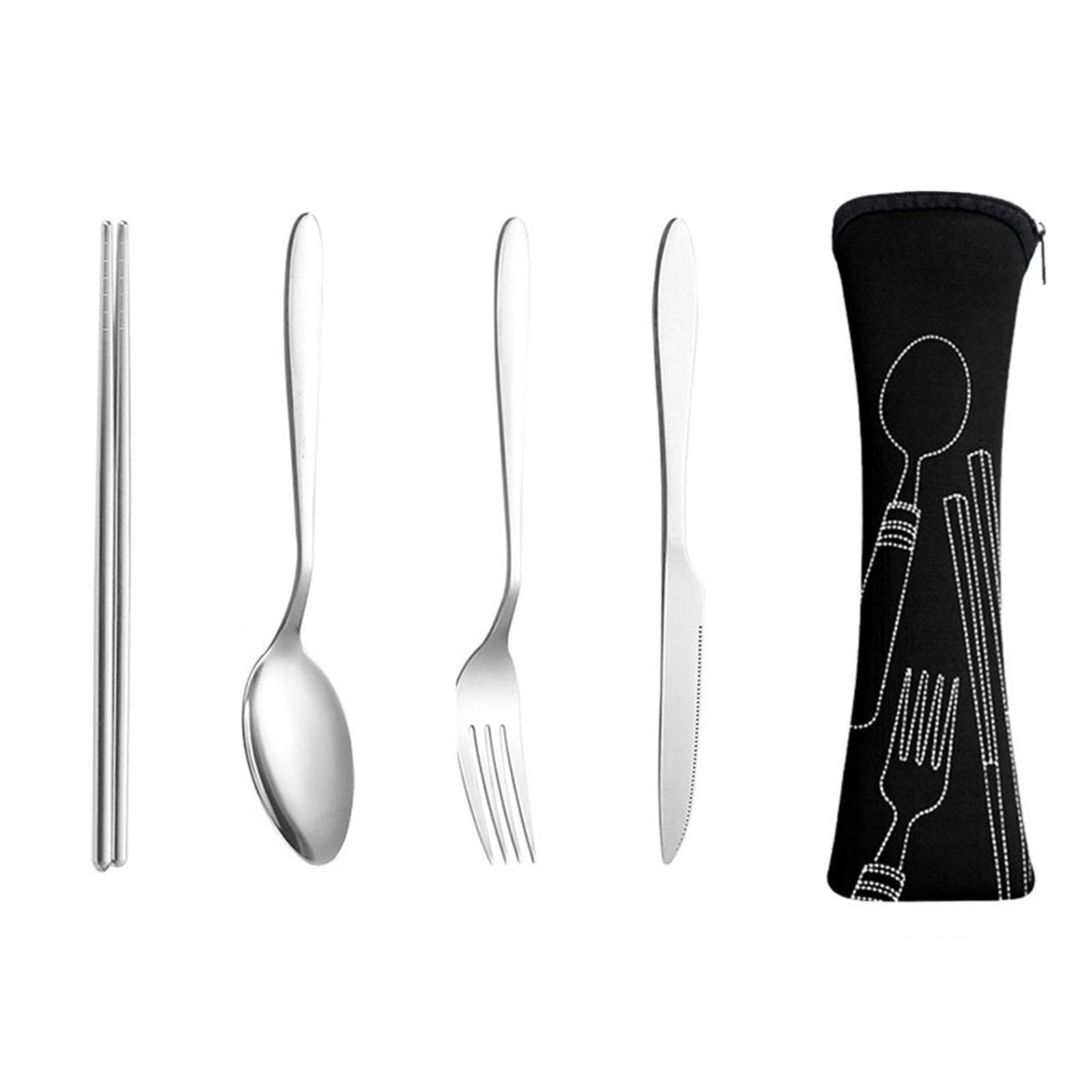 

Portable Tableware Tableware Set Camping Bag Black Blue Orange Purple Stainless Steel Picnic Travel Fork Spoon