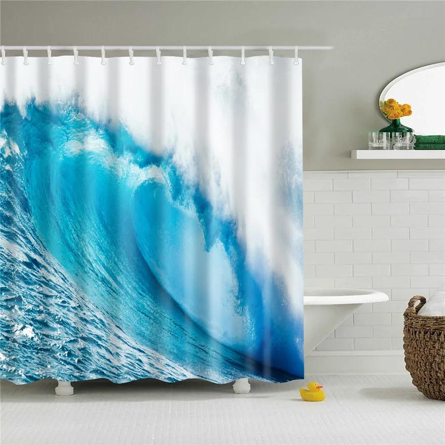 Meeresufer Strand Meereswelle Kokospalme Duschvorhänge Badezimmervorhang Stoff Wasserdicht Polyester Badvorhang Mit Haken