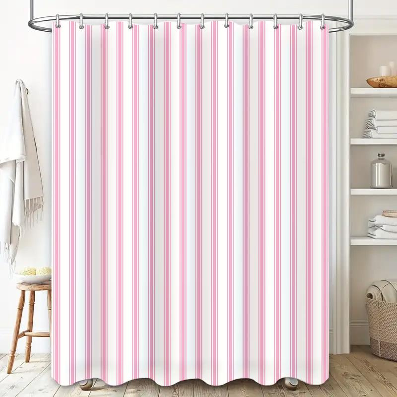 Cortina de Chuveiro Listrada: Listras Verticais Rosa e Brancas, Decoração de Banheiro Impermeável para Área de Banho Doméstica Tamanho 72x84\" (Branco com Pino