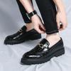 Designer Metal Buckle Loafers Mens Business Dress Fashion Casual Leather Pointed-Toe Thick Soled Shoes Versatile Loafers Slip-On