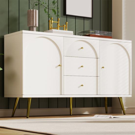 Chest of Drawers with 2 Doors 3 Drawers Heightened Legs Height-adjustable Shelf Adjustable Leg Storing Wood Living Room TV Stand Console Table