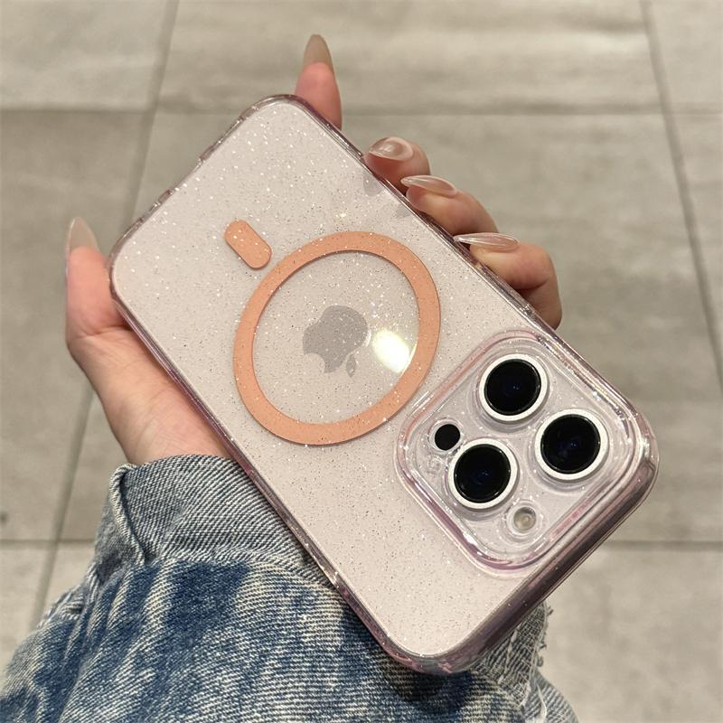 Luxury Glitter Magsafe Transparent Case For iPhone 13 14 15 16 Pro Max Plus Magnetic Wireless Charge Shockproof Soft Cover