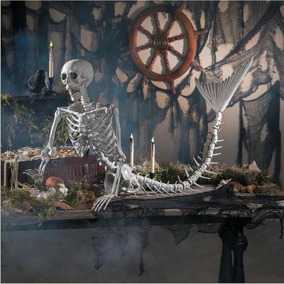 Yaşam Boyutu İskeleti Denizkızı İskeleti Cadılar Bayramı Dış Mekan Süslemeleri, Gerçekçi Tam Vücut Hareketli Eklemler Denizkızı Kemikleri Korkunç Cadılar Bayramı İskeleti Yaşam Boyutu