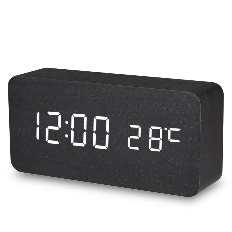 

Voice Control Wooden Digital Alarm Clock TEMP Date Table Clock 3 Alarm 2 Display Modes 12/24H Power Outage Memory LED Clock чёрный