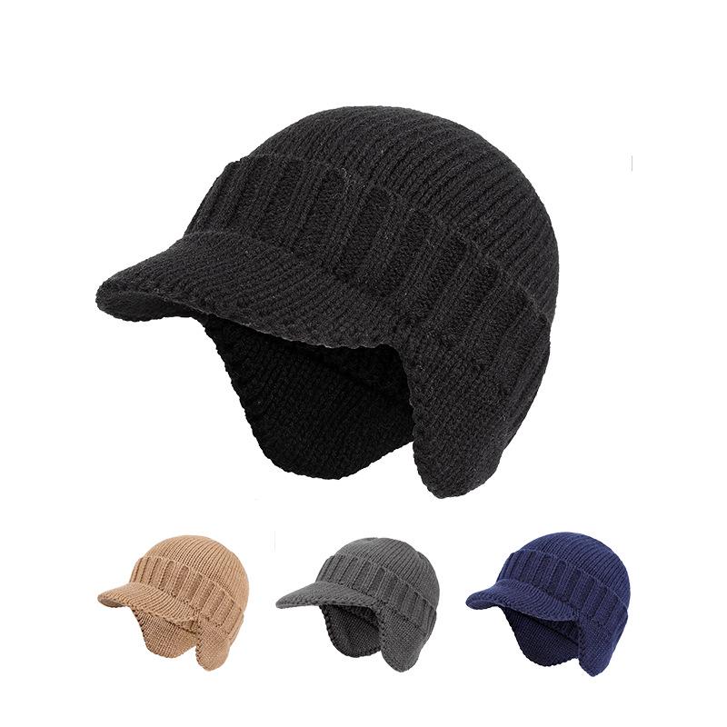 Warm Wool Beanie with Fleece Lining - Thick, Cold-Proof, Short Brim, Ear Protection Winter Hat for Cycling