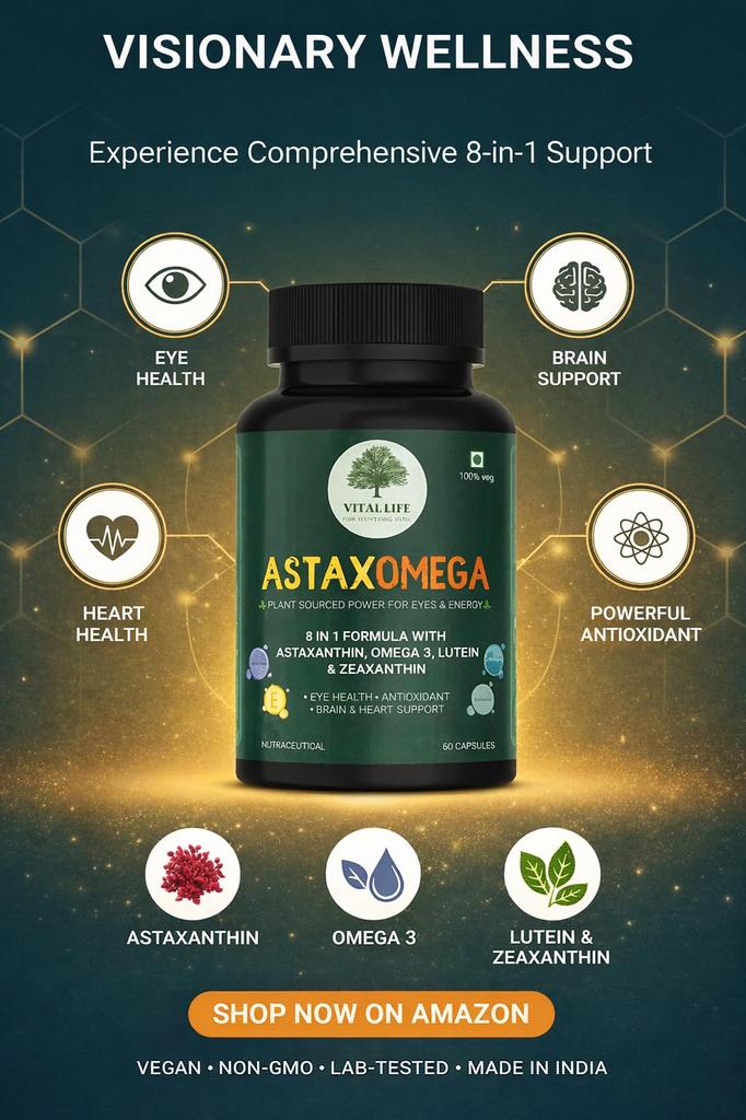 VITAL LIFE AstaxOmega 8 In 1 Formula, 60 Veg Capsules