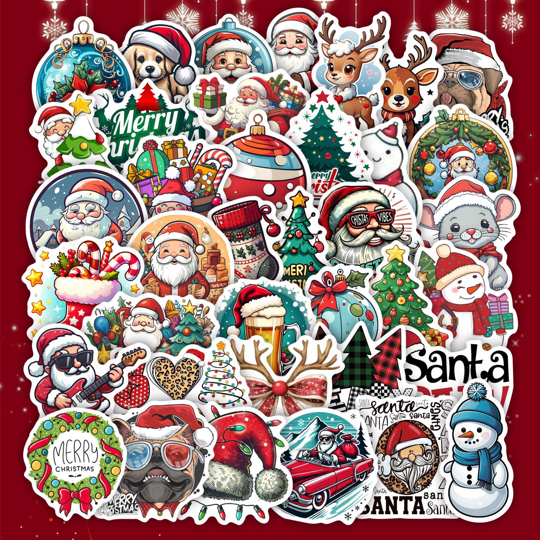 50 Cartoon Christmas Doodle Stickers - Cute Christmas Tree, Snowman & Festival Decorations for Journals