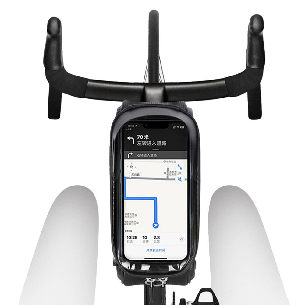 Bike Front Frame Bag Bike Phone Holder Bag Waterproof Bicycle Top Tube Bag Touch-Screen PU Bike Tube Bag Cycling Accessories