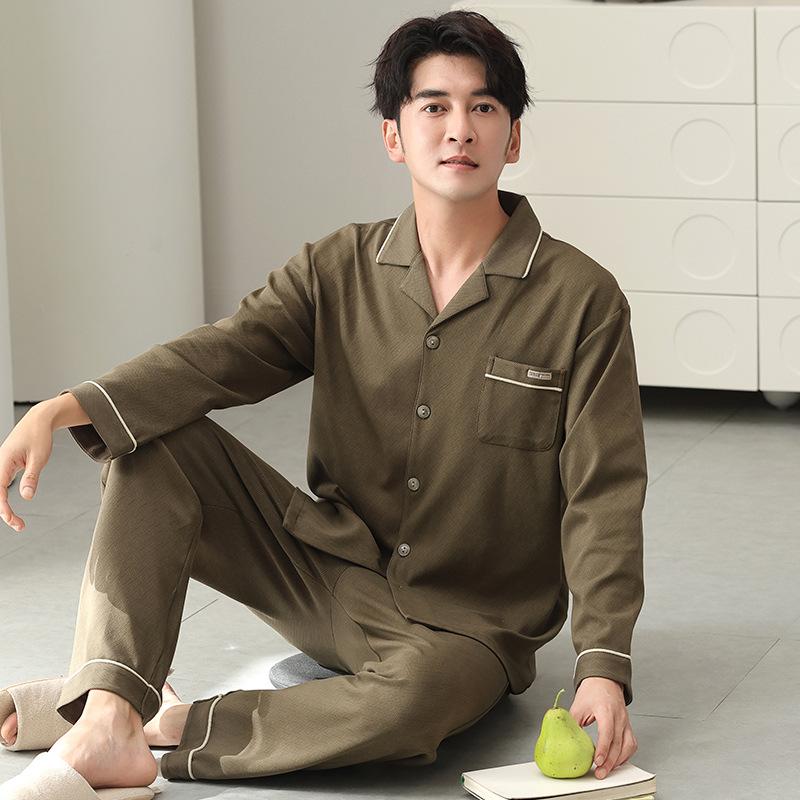 Men'S Pajamas Spring And Autumn Cotton Long-Sleeved Dad Fattened Plus Size Men'S Loungewear Suit