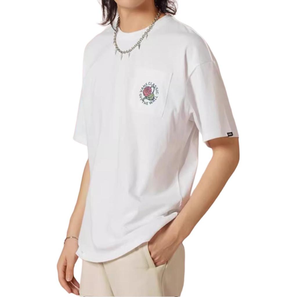 Vans American Vintage Letter Rose Print Crew Neck Comfortable Breathable Pullover Short Sleeve T-Shirt Women T-Shirts White VN0008ZTWHT