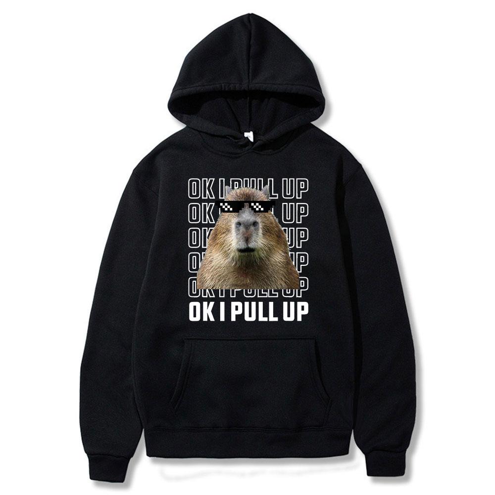 Funny Ok I Pull Up Capybara Potisk Mikina Unisex Dámská Móda Mikiny Streetwear Mikiny JDM Automobile Culture