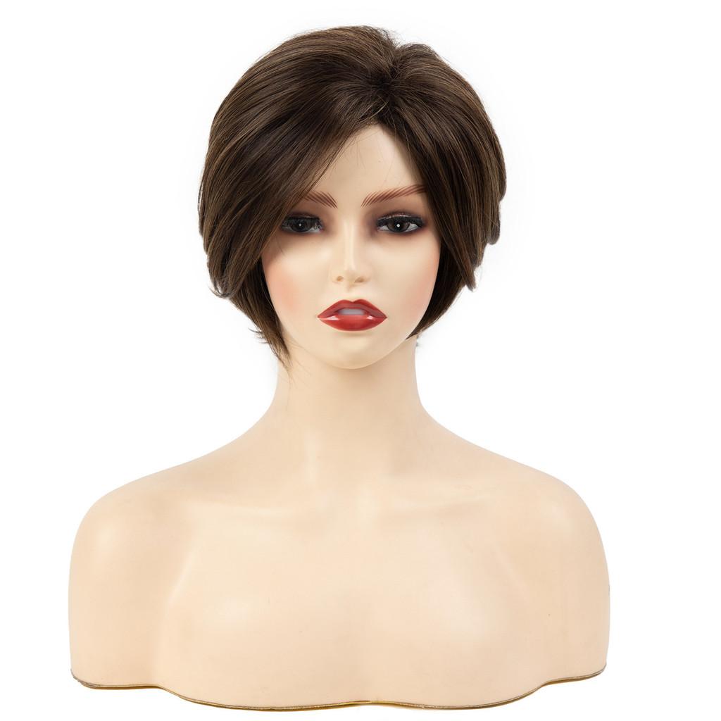Short Brown Wig Cap With Adjustable Bangs For Women And Teens