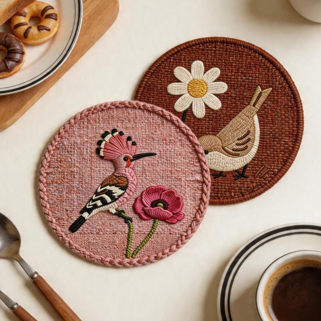 Flower Pattern Rubber Coaster Set With Non Slip Heat Resistant For Home Dining