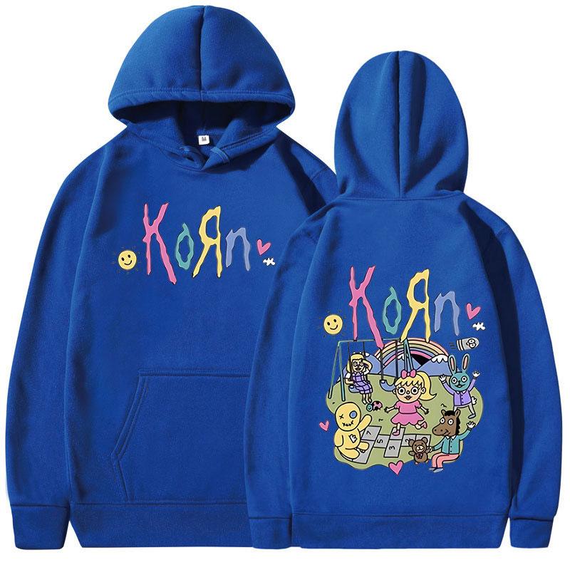 Felpa con cappuccio Korn Cartoon Rock Band Music Album Felpa oversize gotica in metallo vintage da donna con cappuccio streetwear a maniche lunghe