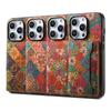 For iPhone 15 Pro Kickstand Case Card Holder PU+TPU+PC Phone Cover with Floral Pattern