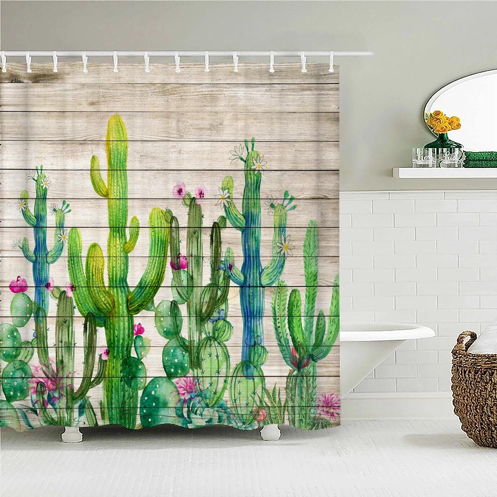 Cactus Shower Curtains Waterproof Polyester Fabric Shower Curtains Tropical Plants Bathroom Screen Curtain Home Decor 180X180cm