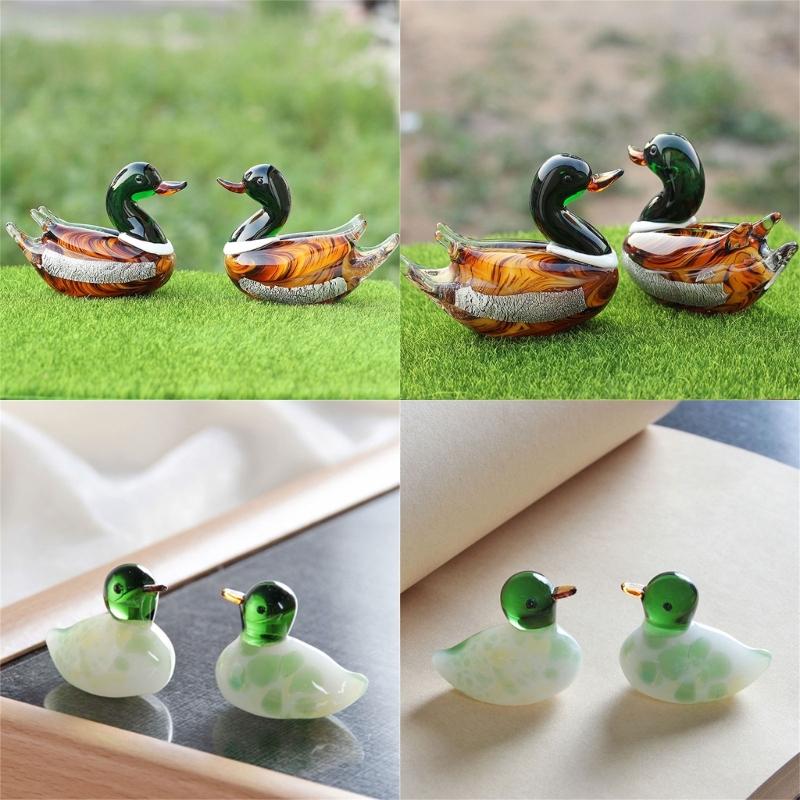 Collectible Art Glass Miniature Glass Duck Figure Animal Miniature Figurines Table Ornaments Handmade Duck Statue