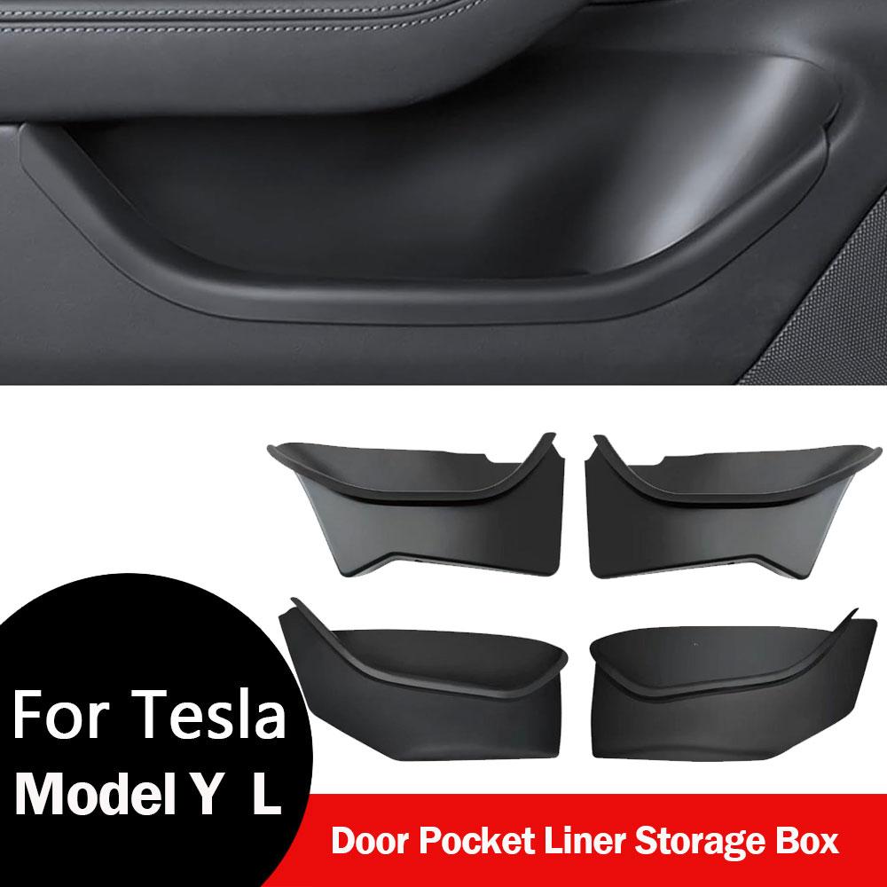 TPE Anti-Slip Waterproof Door Side Storage Box & Pocket Liners Organizer Tray for Tesla Model YL Specific 4PCS Full-Cover