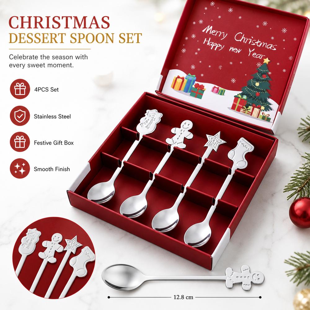 4PCS Set Snowman Coffee Spoons Festive Cake Spoons New Dessert Spoons Holiday Decoration