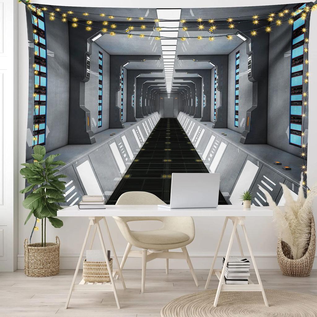 Futuristic Tapestry SciFi Corridor Space Ship Tapestry Space Station Tapestry Wall Hanging for Bedroom Living Room Dorm Decor