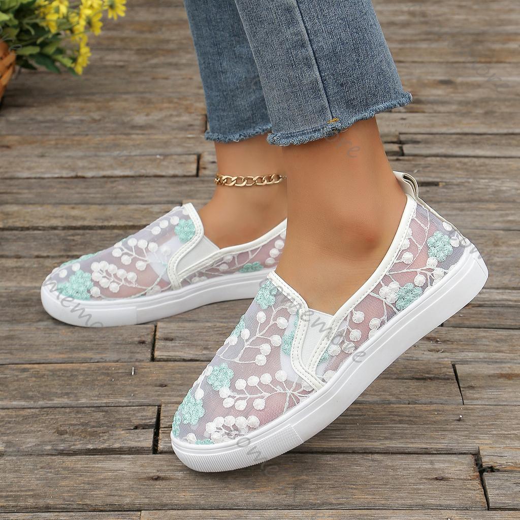 Comemore Καλοκαιρινά Loafers Γυναικεία Μεγάλα Μεγέθη Γυναικεία με Σχέδιο Λουλουδιών Casual Μπαλαρίνες Ελαφριά Δαντέλα Διάτρητα Μοκασίνια για Γυναίκες