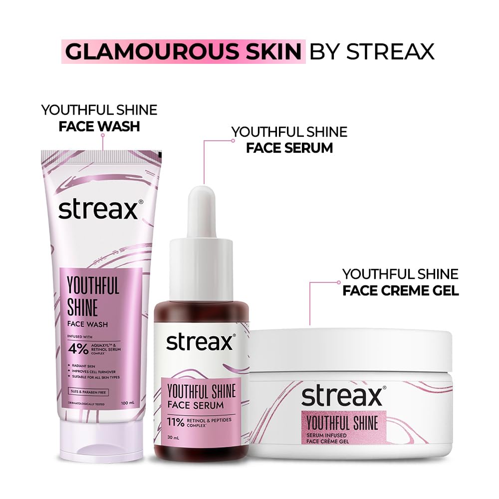 Streax Youthful Shine Gesichtsserum 30ml Anti-Aging Retinol Peptid Komplex Reduziert feine Linien Falten dunkle Flecken