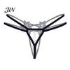 Open Crotch Thong Women's Sexy Faux Pearl G-String Thong, Low Waist Erotic Lace Embroidered Flower Underwear, Strappy Y-Back Stretch Panties Underwear