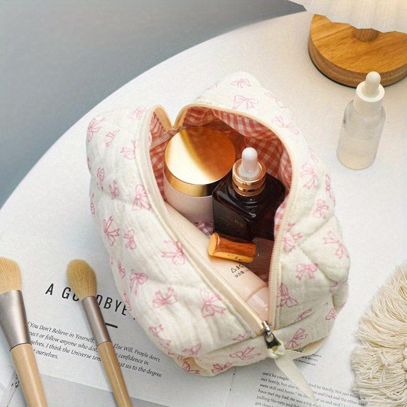 Cute Bow Make Up Bag Cute Bow Knot Pattern Toiletries Bag Travel Make Organizer Zipper Pouch, Quilted Cosmetics Bag, Stylish Foldable Commuter