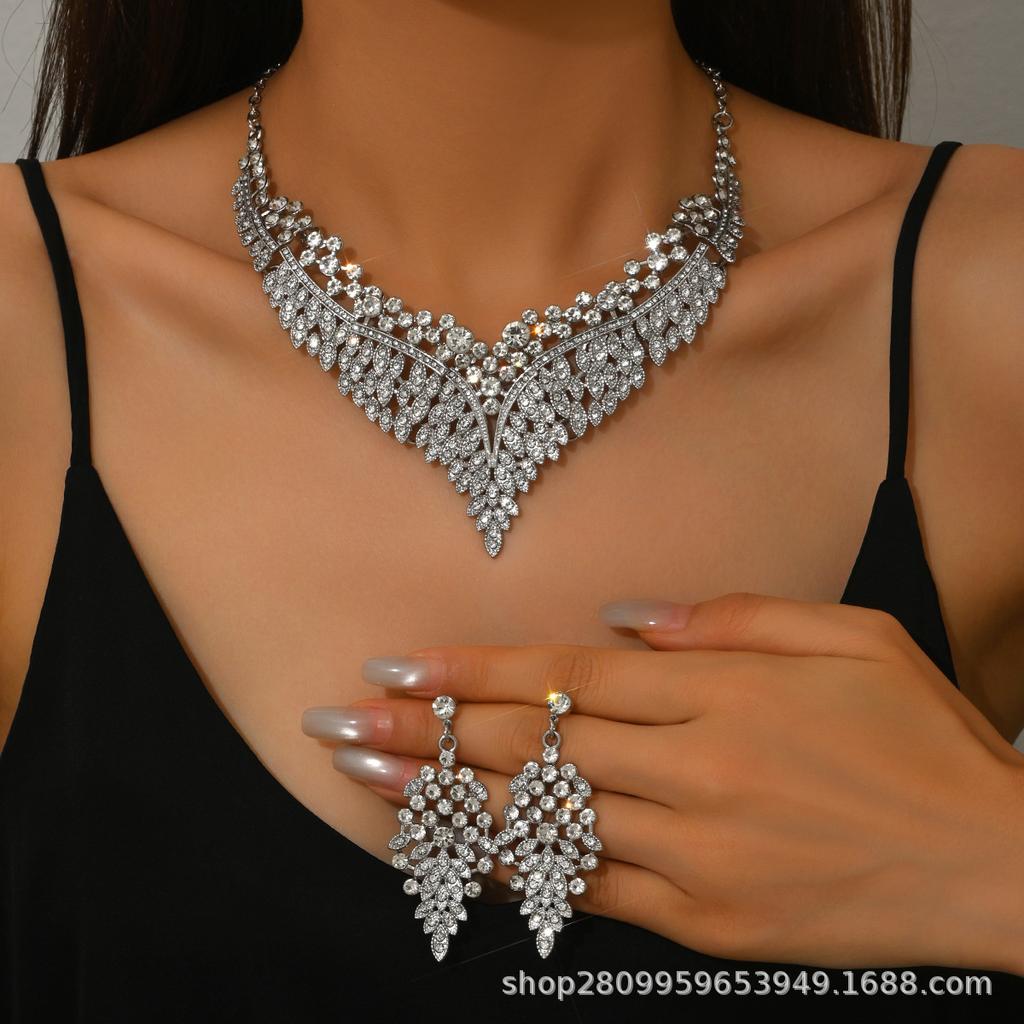 Alloy Rhinestone Wedding Necklace Earrings Bridal Wedding Accessories Banquet Ladies Jewelry