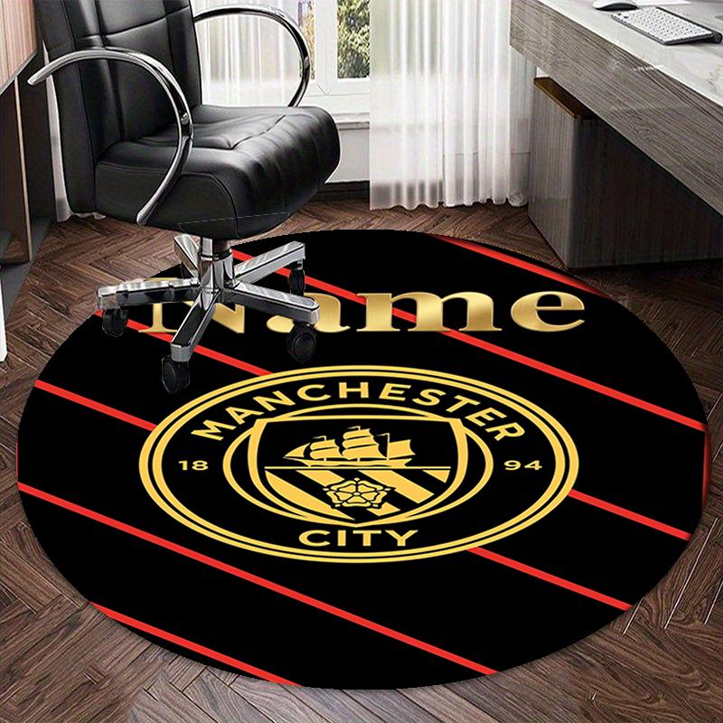 Custom Name Manchester City Printed Round Rug Carpet Chair Rug Area Rug Entryway Doormats,for Office Chair Living Room Bedroom Kitchen Room.