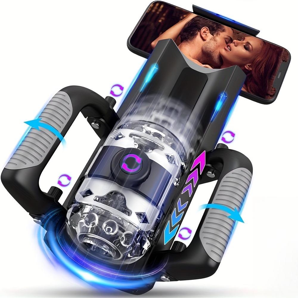 Dual Handles Automatic Telescopic Vagina Masturbation Cup with Phone Holder Stroker Control Adult Sex Machine Penis Cup for Men