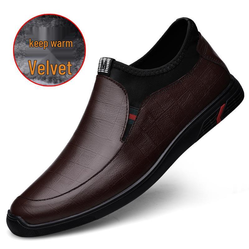 Men s Spring-Autumn Cowhide Slip-On Loafers – Soft Leather Sole for Elderly 41