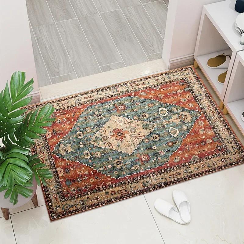 1PC Vintage Red Living Room Rug Area Rug Washable Boho Rugs Carpet Non-Shedding Throw Rug for Farmhouse Indoor Kids Playroom