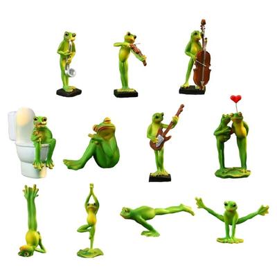 Kreative Harze Musiker Frösche Statue Figur für Innen- oder Außendekoration Zuhause Büro Schreibtischregale Ornament