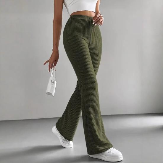 Damskie Spodnie Wysoki Stan Codzienne Dopasowane Jednolity Kolor Żebrowane Dopasowanie Wiosna Jesień Sportowe