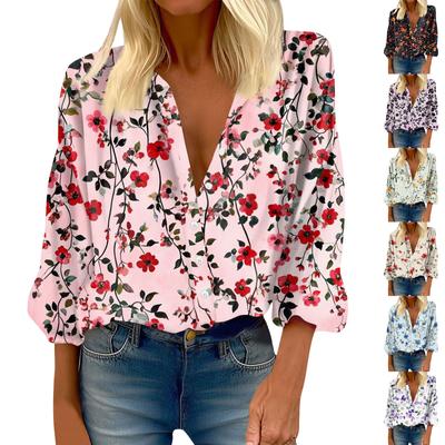 Γυναικείο Πουκάμισο Κουμπωτό Καθημερινό Μοτίβο Μόδα Στρογγυλή Λαιμόκοψη Ριχτοί Ώμοι Επτάρτο Μανίκι Πουκάμισο Τοπ