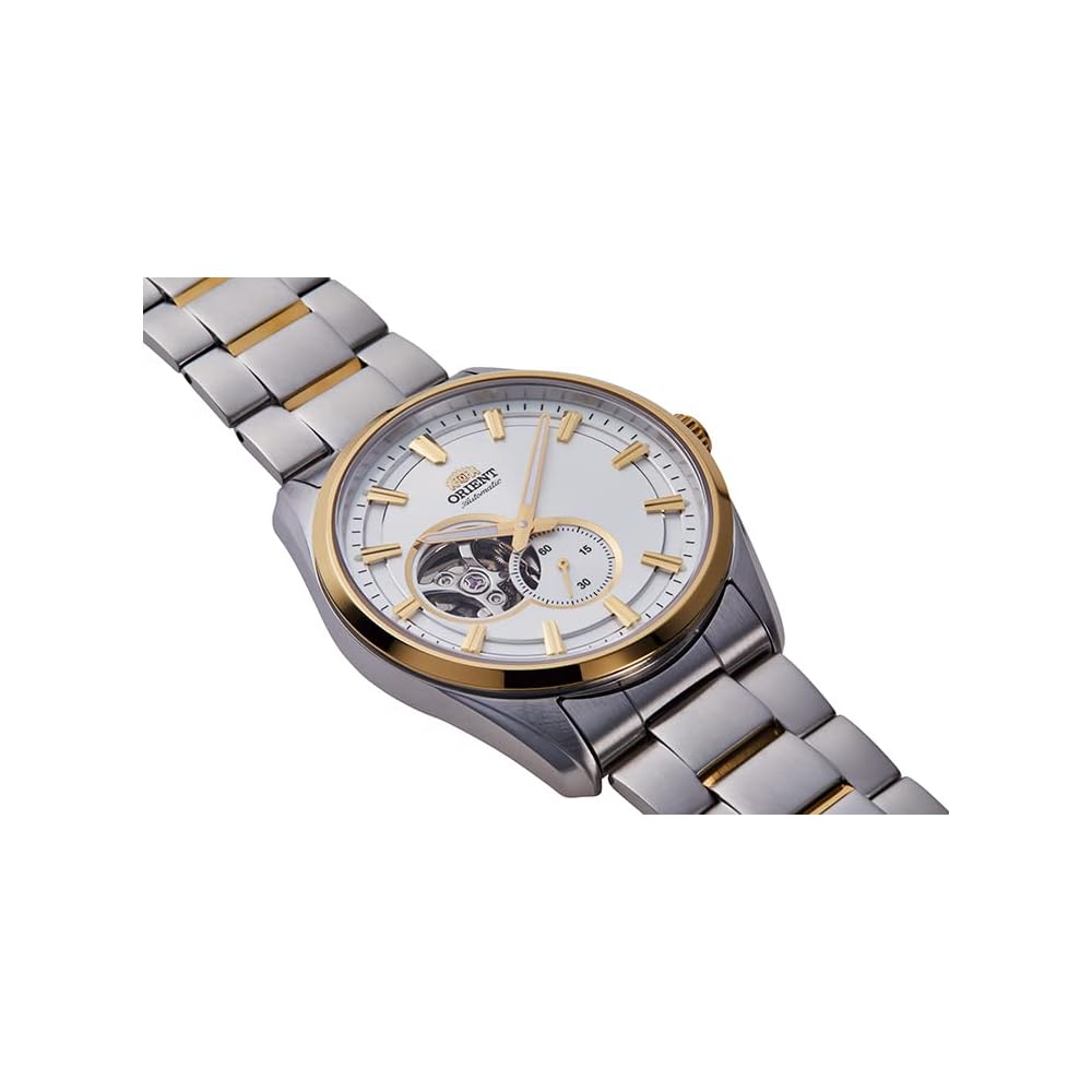 Orient Automatic Mechanical Watch Contemporary Semi-Skeleton Open Heart Men's White Gold 40mm