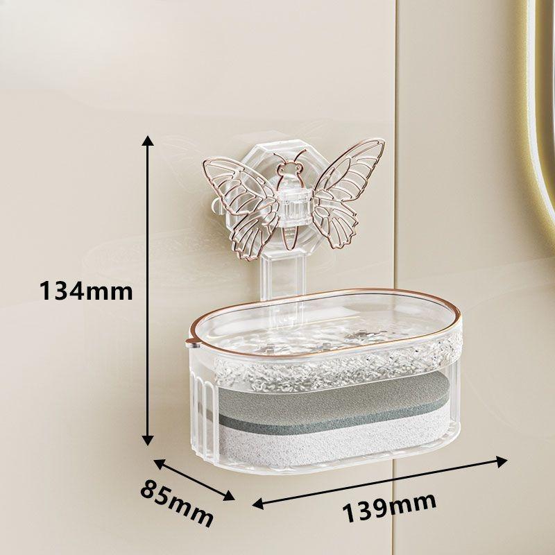 Light Luxury Butterfly Suction Cup Soap Box Shelf Wall-mounted Draining Sponge Soap Box for Home Bathroom Without Drilling