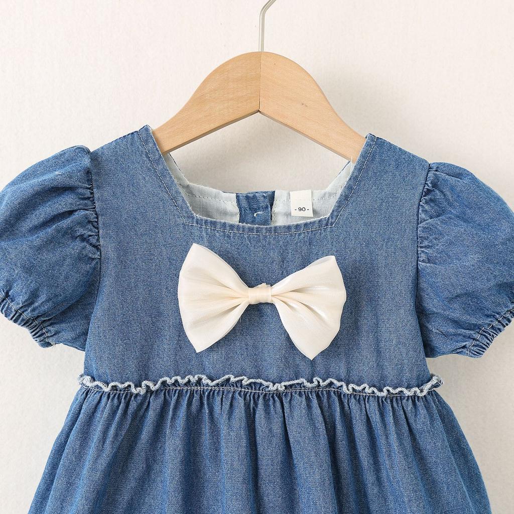 Mädchen Jeans Kurzarm Kleid Alter 1-5 Jahre Lässig Baumwolle A-Linie Sommerkleid Für Kinder