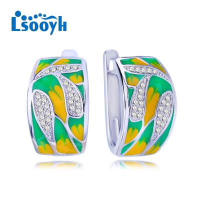 LSOOYH Clip Earrings Fashion Leaf Earring For Women Geometry Cubic Zirconia Green Stud Earrings Jewelry