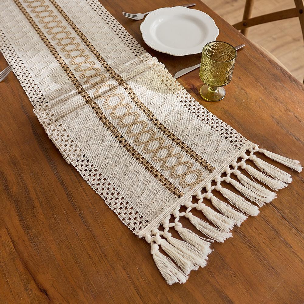 Cotton And Linen Table Flag Tassel Knotted Small Fresh Sage Green Festival Party Table Decoration Coffee Table Tablecloth Mat