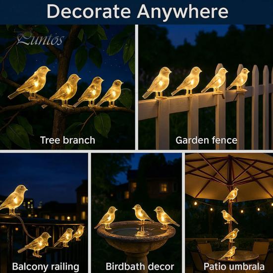 Solar String Lights for Yard Bird Lights, Outdoor Waterproof Garden Light, Warm Patio Glow LED Light Balcony Lawn Decor