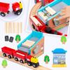 Train en bois kinderplay green series avec rails, locomotive, wagons, pont, scierie et pêche magnétique (gs6151)