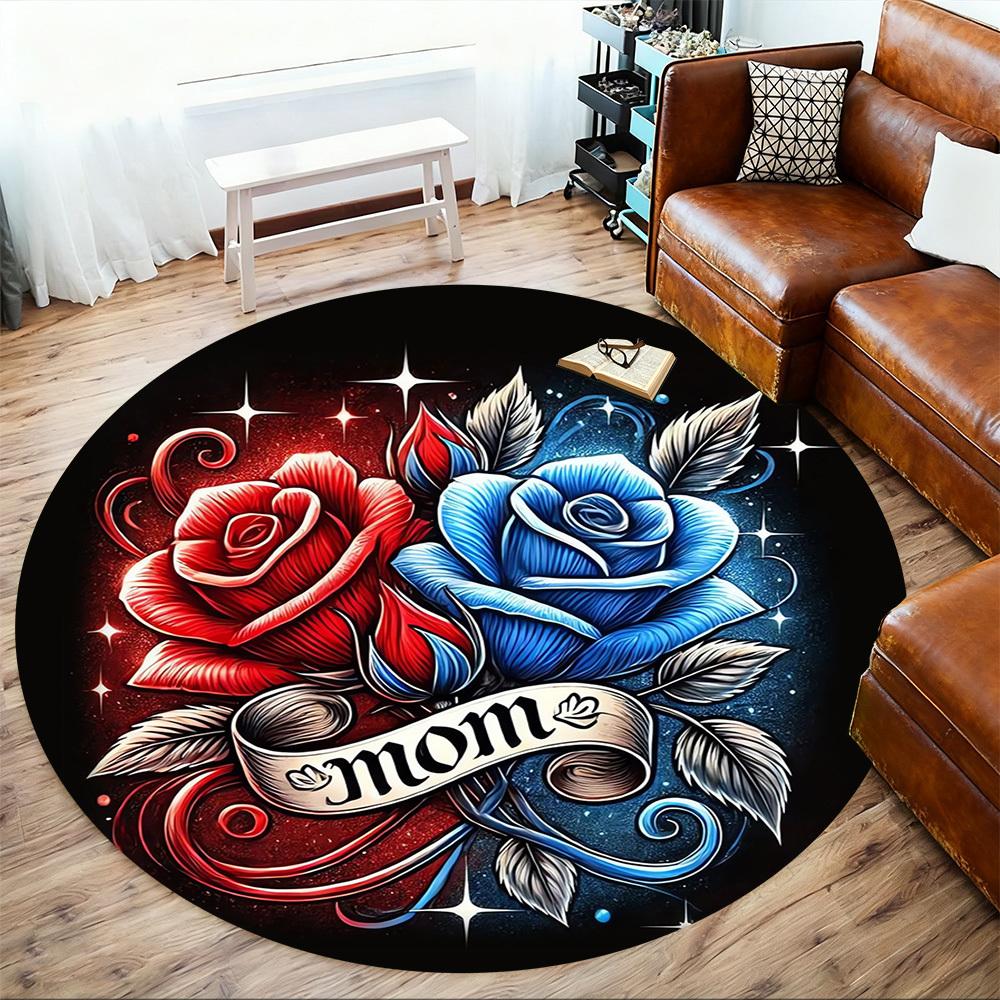 1pc Rose, Mom Round Chair mat Area Rug - Non-Slip, Floor Mat for Office, Bedroom, Ideal home decor Christmas Gift p0811480