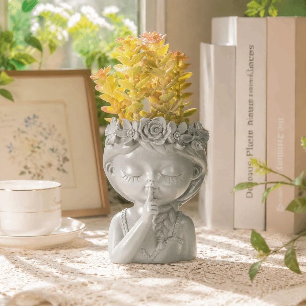 Resin Flower Pot Home Decor Desktop Ornaments Creative Girl Shape Flowerpot DIY Handmade