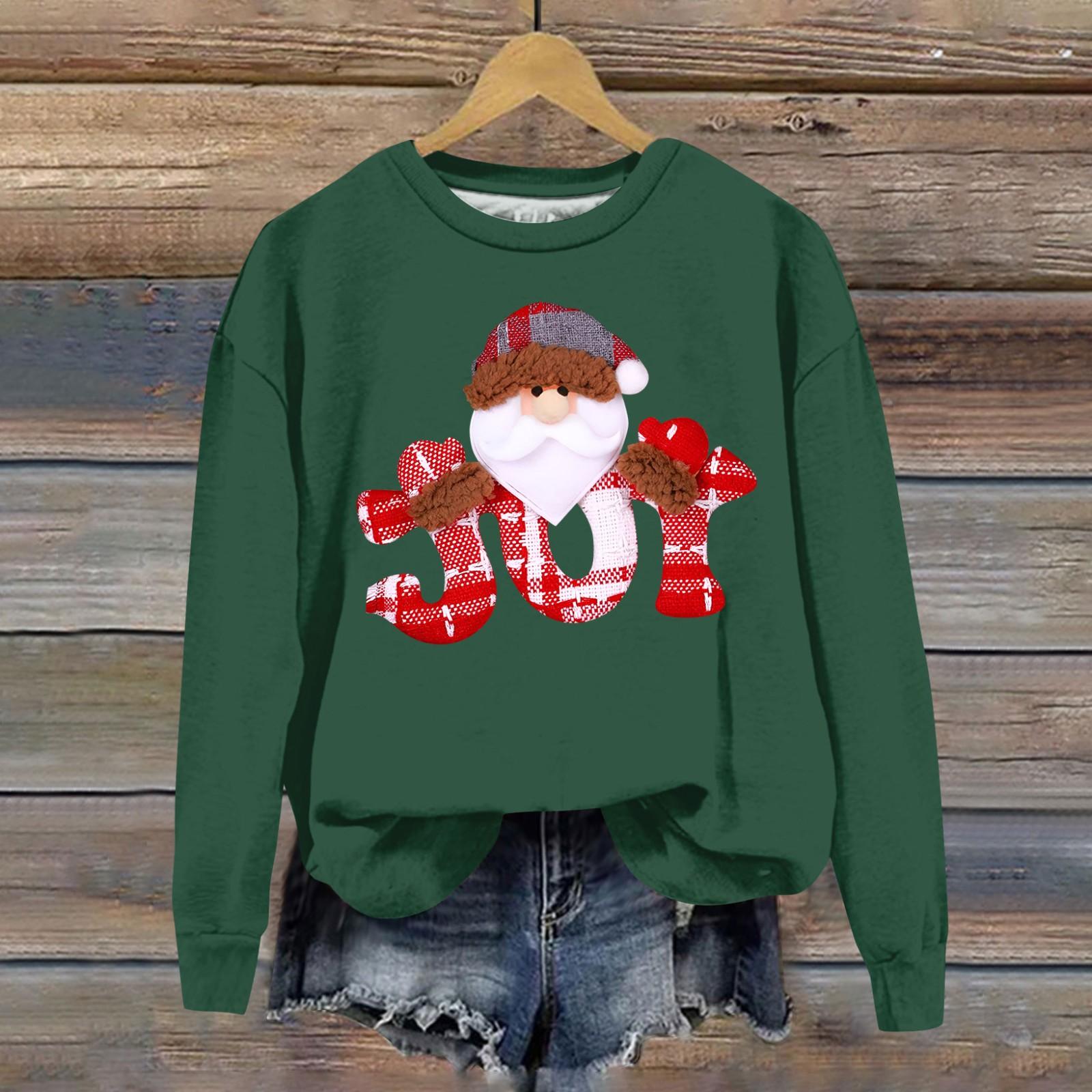 

Женская модная рождественская свободная толстовка с длинным рукавом и круглым вырезом с мелким принтом XXXL зелёный